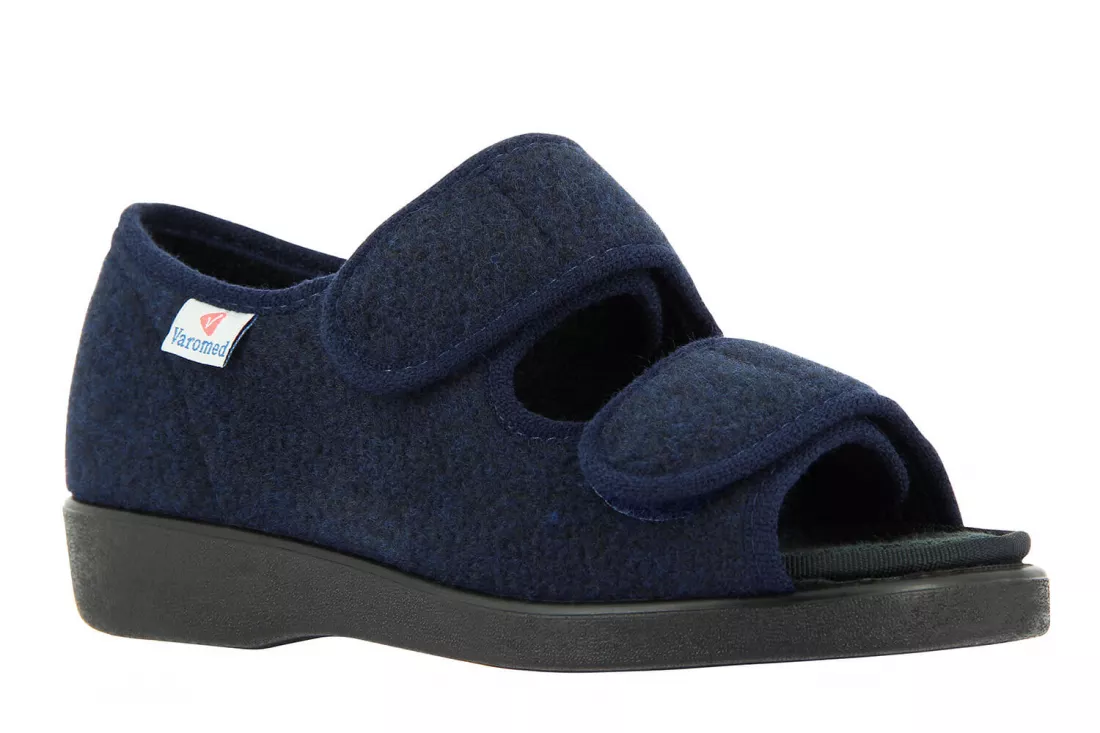 Varomed Stockholm Verbandsandale in Marineblau, Unisex-Modell mit verstellbarem Klettverschluss und rutschfester Sohle, geeignet für geschwollene oder empfindliche Füße, Artikelnummer 58881