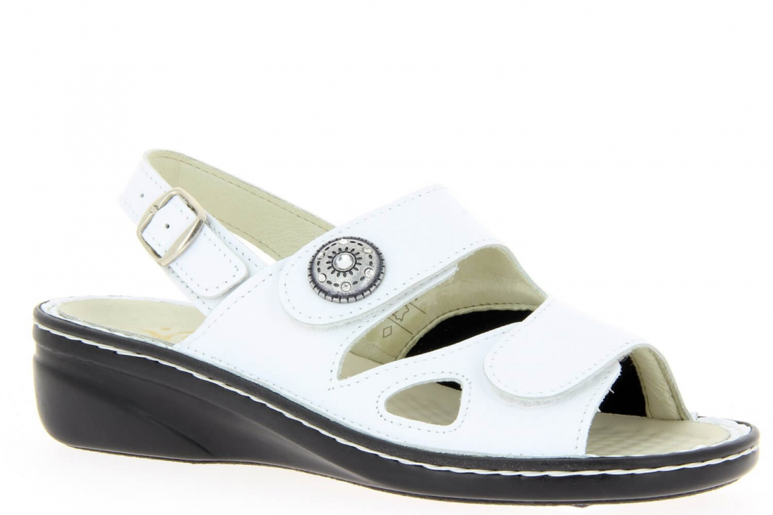 Ledersandale Weite K in weiß Varomed mit schwarzer Sohle Klettverhschluss