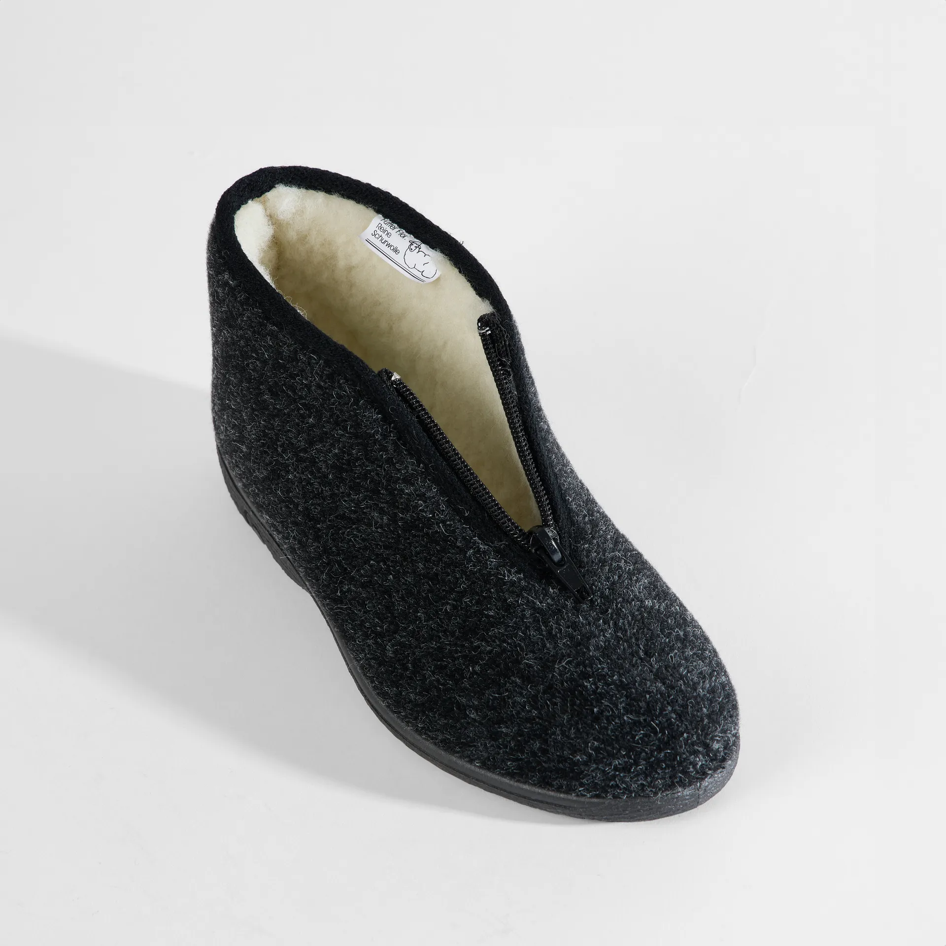 Varomed Schurwollhausschuhe mit Reißverschluss
