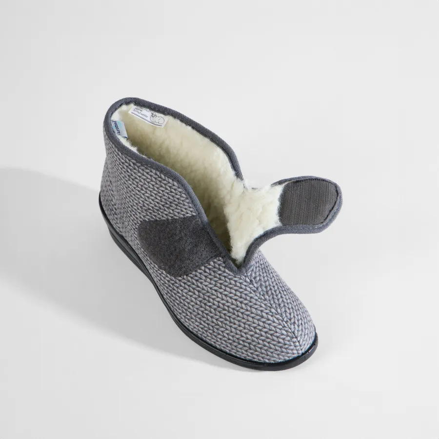 Varomed Bella Damenhausschuhe Schurwolle in Grau - schräge Ansicht