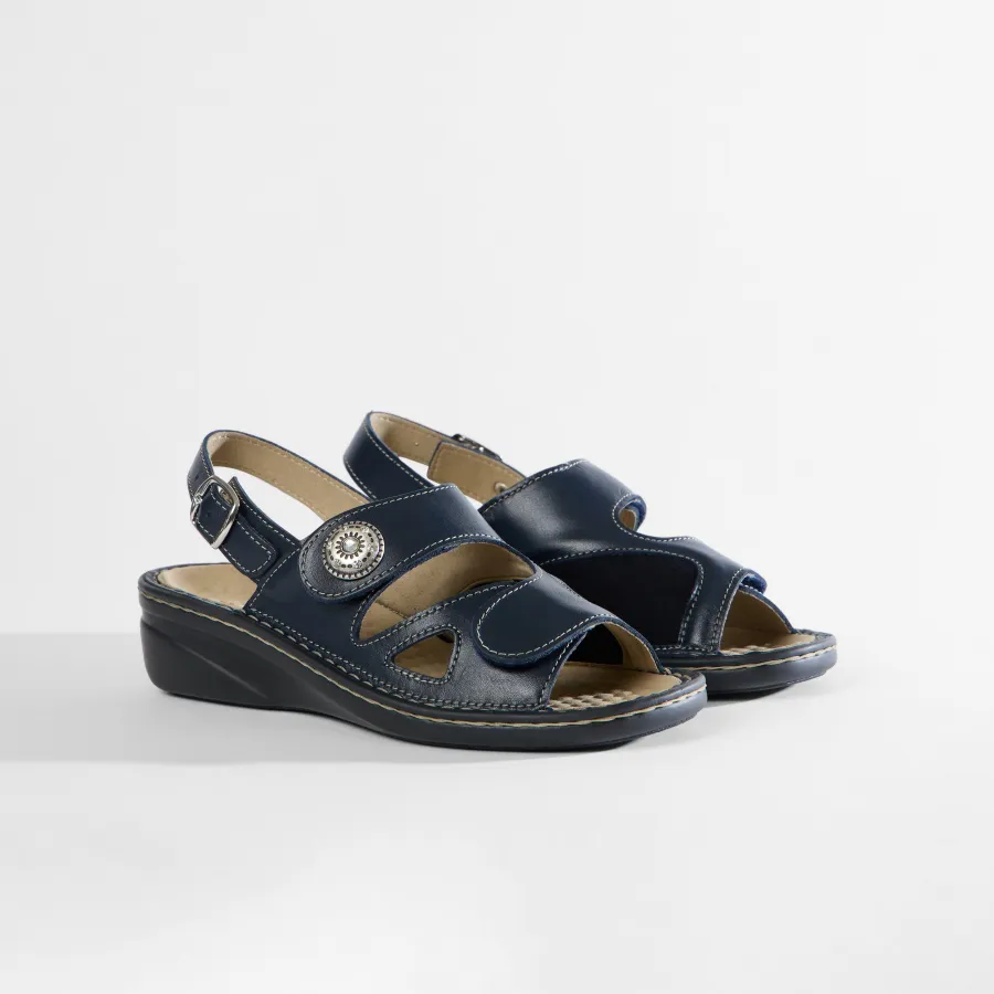 Varomed Isabell Ledersandale in Blau - schräge Ansicht