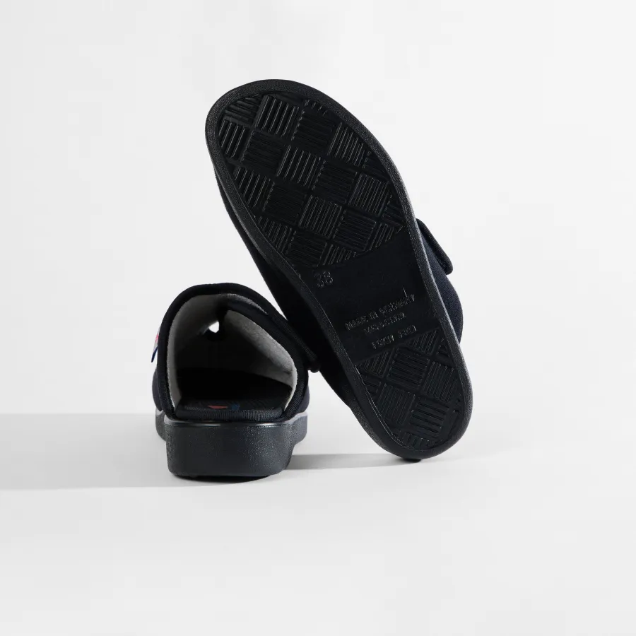 Varomed Kopenhagen Verbandpantoffel 58908 in Marine - Rück- und Detailansicht der Sohle