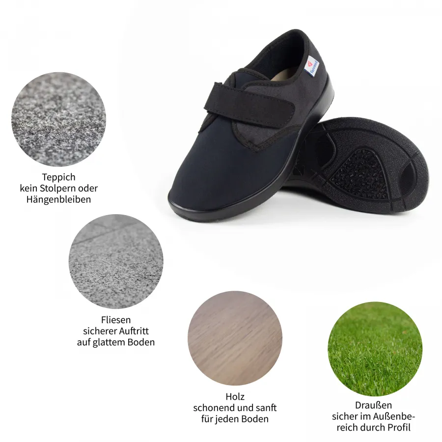 Varomed Tromsoe Stretchschuh in Schwarz - schräge Ansicht