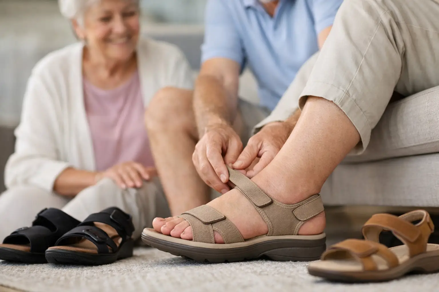 Sandalen mit Klettverschluss für geschwollene Füße bei Damen