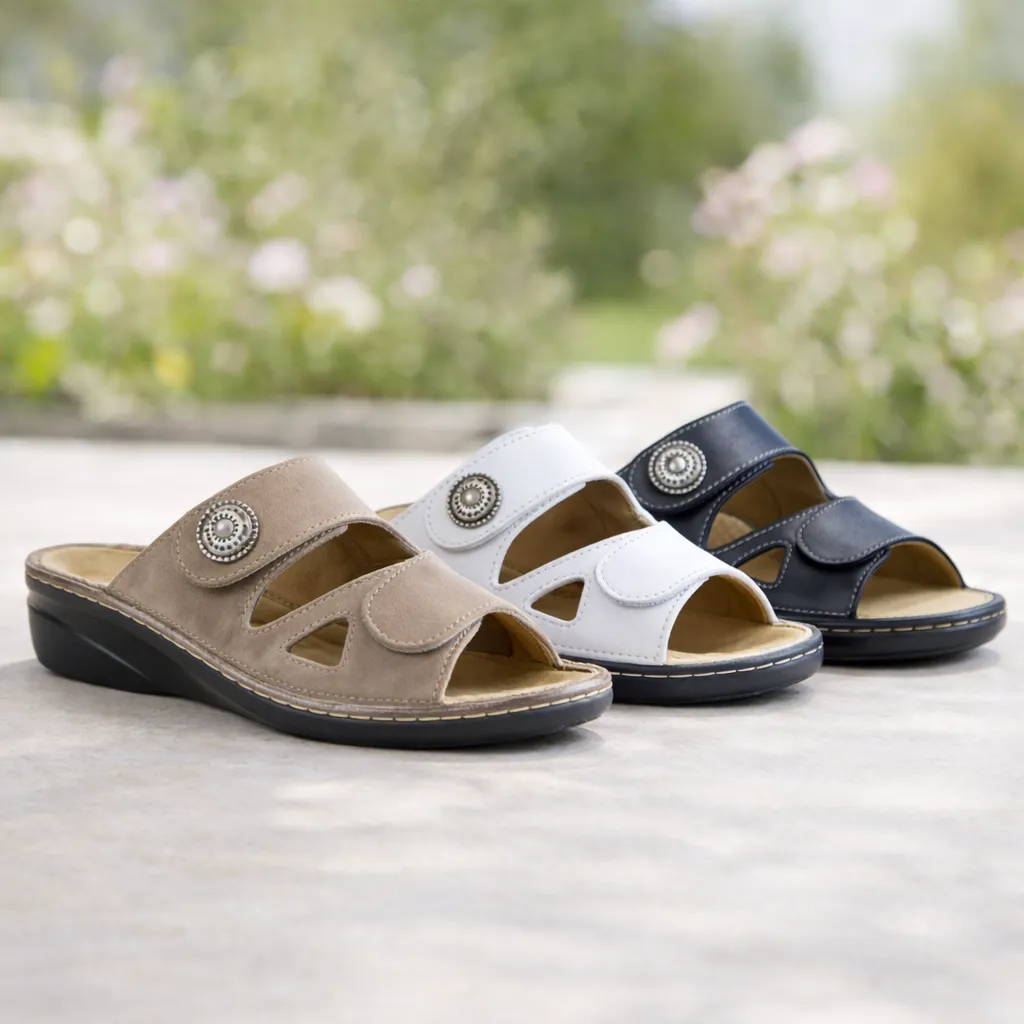 Varomed Maria Lederpantolette in Weiß - schräge Ansicht